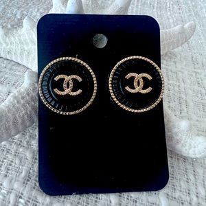 Round Black and Gold Chanel Earrings